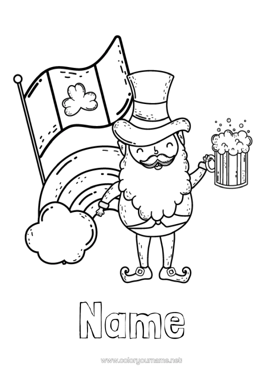 Colouring page to print Ireland St Patrick's Day Leprechaun Drink Country Beer