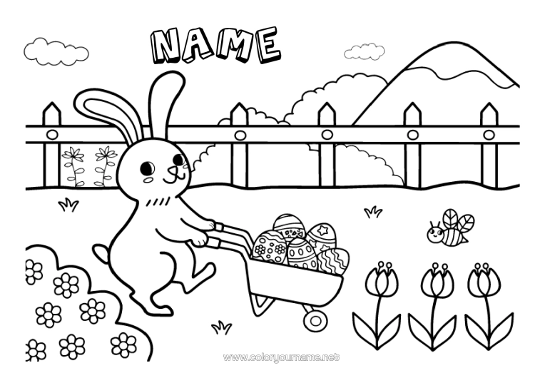 Colouring page to print Rabbit Animal Easter Eggs Easter Forest Animals