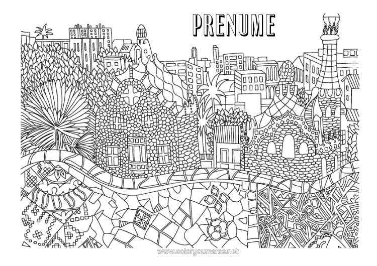 Pagină de colorat de imprimat Spania Desene de colorat complexe Țară Barcelone
