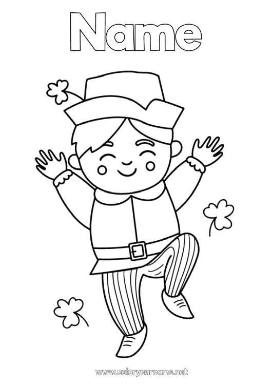 Coloring page to print Clover Ireland Saint Patrick's Day Leprechaun