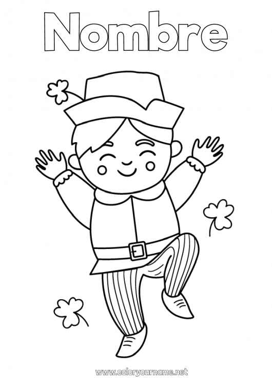 Dibujo para colorear para imprimir Trébol Irlanda Día de San Patricio Leprechaun