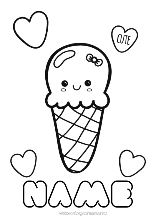 Colouring page to print Cute Cute Food Treats, Sweets Ice Cream
