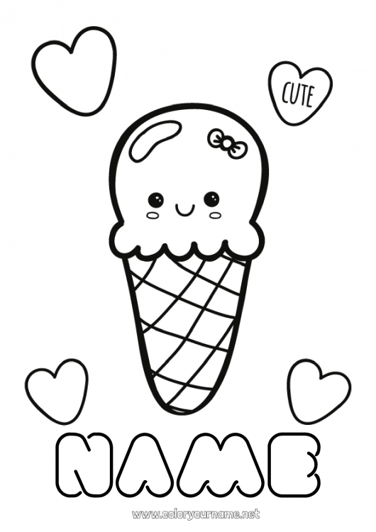 Coloring page to print Cute Kawaii Food Treats Ice cream