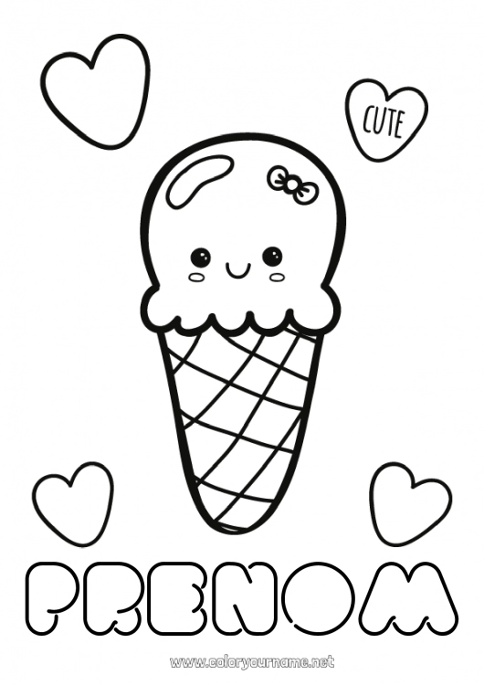 Coloriage à imprimer Mignon Kawaii Nourriture Gourmandises, sucreries Glace