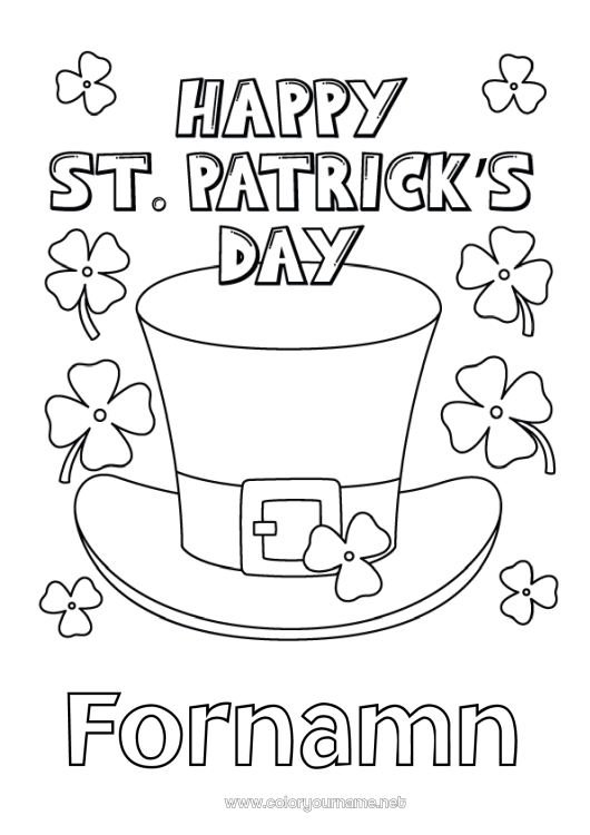 Färgläggningssida att skriva ut Klee Irland Sankt Patriks fest Leprechaun Hatt