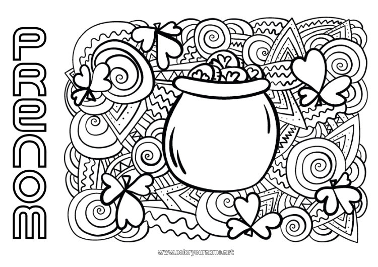 Coloriage à imprimer Chaudron magique Mandala Trèfle Irlande Fête de la Saint Patrick Leprechaun Celtique