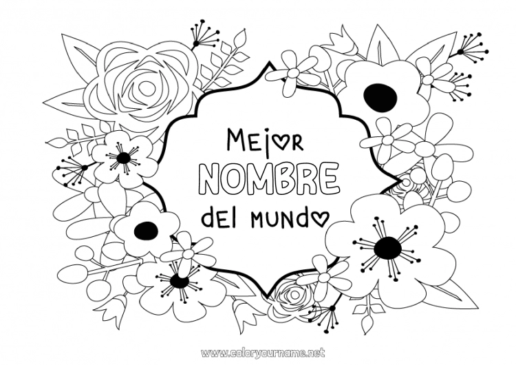 Dibujo para colorear para imprimir Flores Mamá Abuela Feliz día de fiesta Amigo