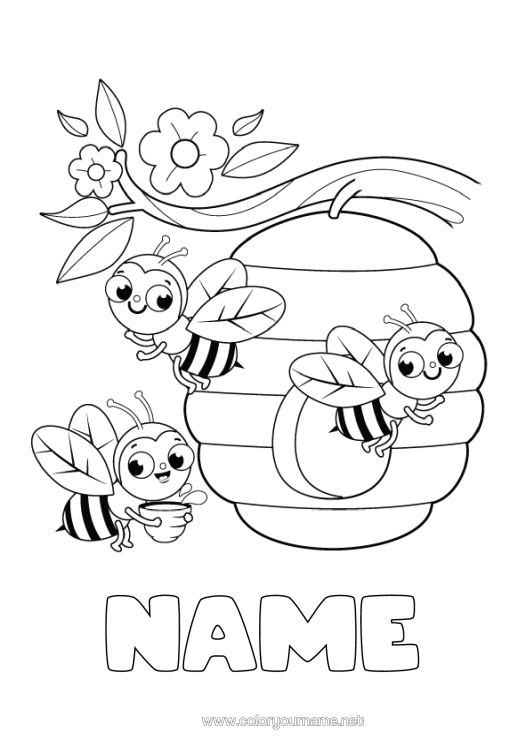Colouring page to print Spring Animal Bee Insects Hive