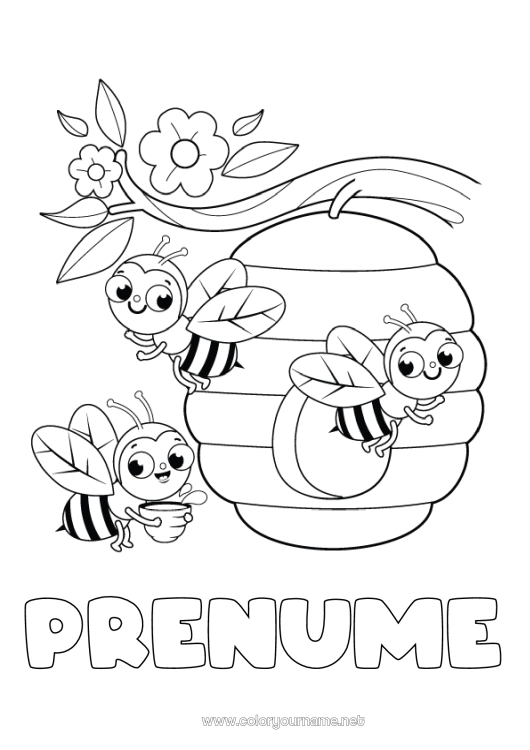 Pagină de colorat de imprimat Primăvară Animal Albină Insecte Răchită