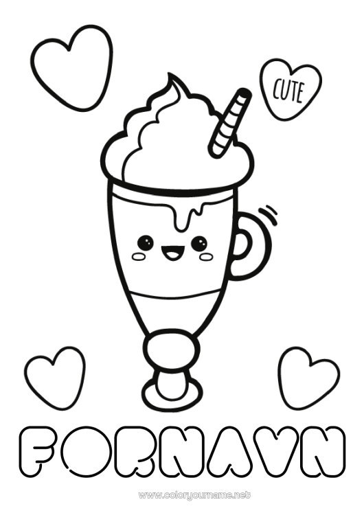 Farvelægningssiden til udskrivning Sød Kawaii Kaffe Drik Slik, søde sager Is.
