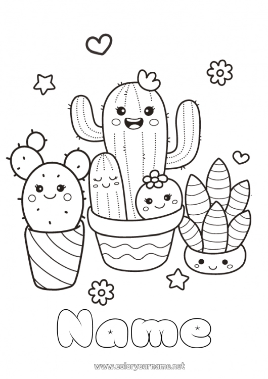 Coloring page to print Kawaii Cactus