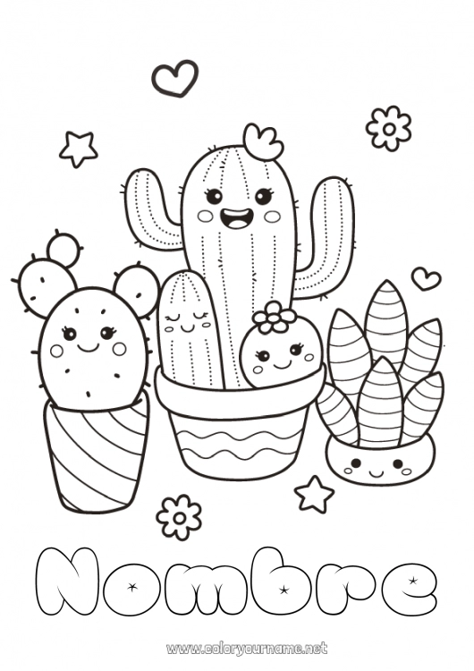 Dibujo para colorear para imprimir Kawaii Cactus