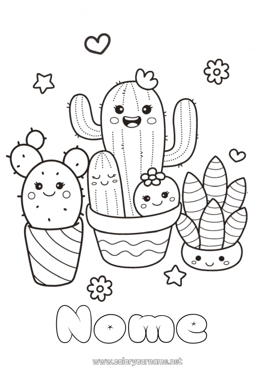 Pagina da colorare da stampare Kawaii Cactus