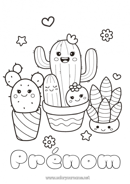 Coloriage à imprimer Kawaii Cactus