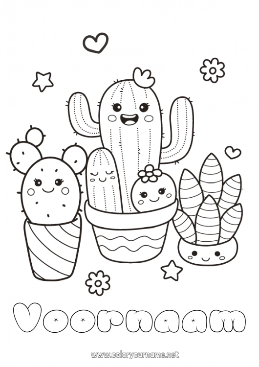 Kleurplaat om af te drukken Kawaii Cactus