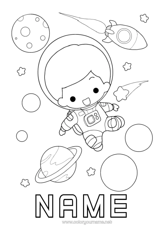Colouring page to print Rocket Space Planets And Solar System Astronaut Astronomy Aerial Vehicles Exploration Professions