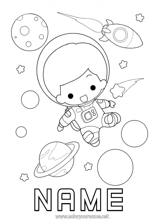 Coloring page to print Rocket Space Planets and solar system Astronaut Astronomy Aerial vehicles Exploration Careers