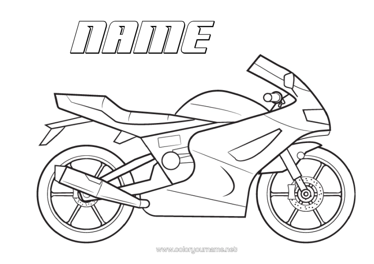 Colouring page to print Vehicles Motorbike Two-Wheeled Vehicles