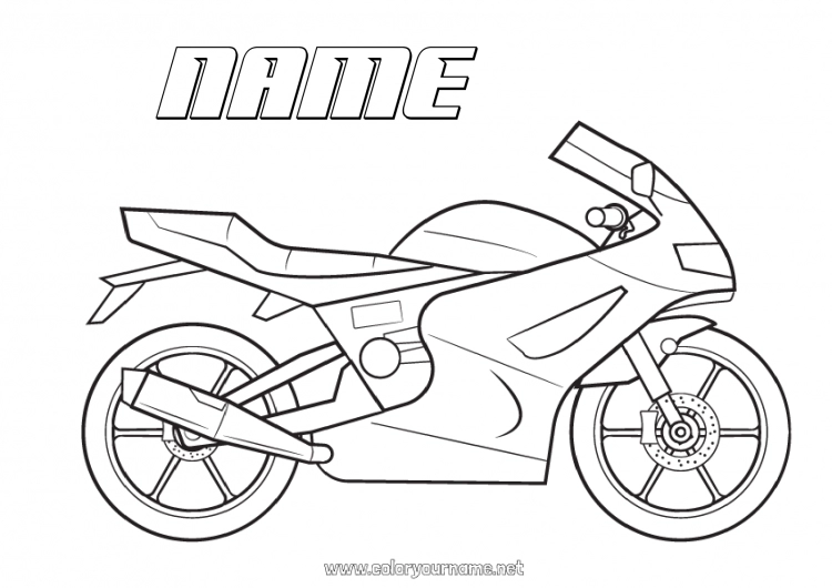 Coloring page to print Vehicles Motorbike Two-wheeled vehicles