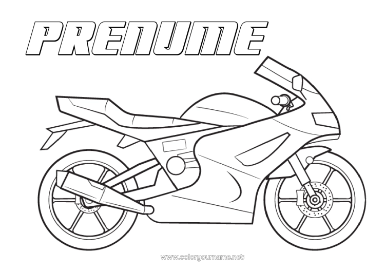 Pagină de colorat de imprimat Vehicule Motocicletă Vehicule cu două roți