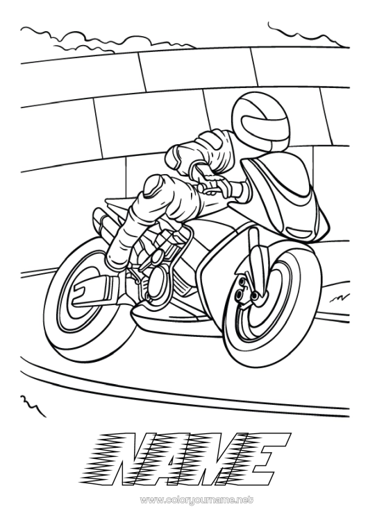 Coloring page to print Vehicles Race Motorbike Two-wheeled vehicles