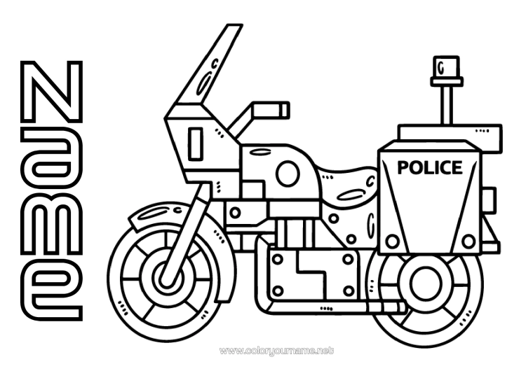 Colouring page to print Vehicles Motorbike Police Easy Colouring Pages Police Vehicles Two-Wheeled Vehicles Emergency And Rescue Vehicles Security Occupations