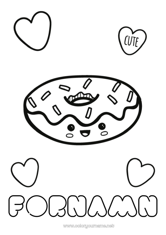 Färgläggningssida att skriva ut Söt Söt Donuts