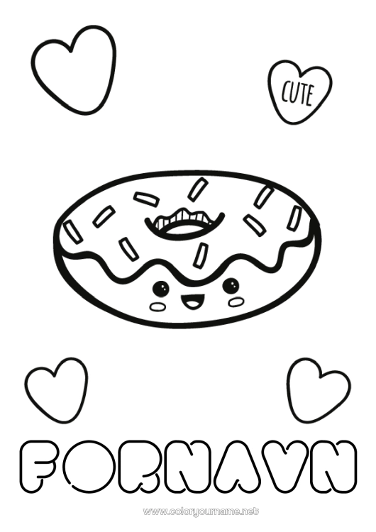 Farvelægningssiden til udskrivning Sød Kawaii Donuts