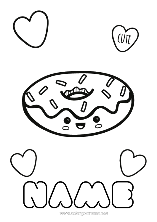 Colouring page to print Cute Cute Doughnuts