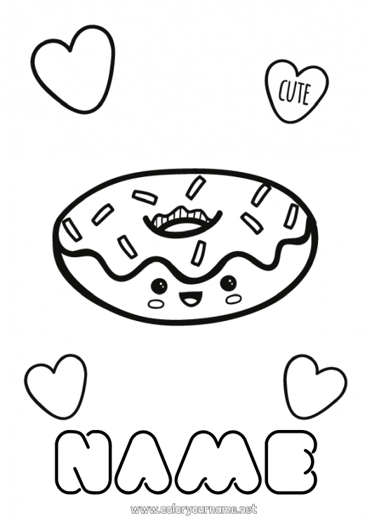 Coloring page to print Cute Kawaii Donuts