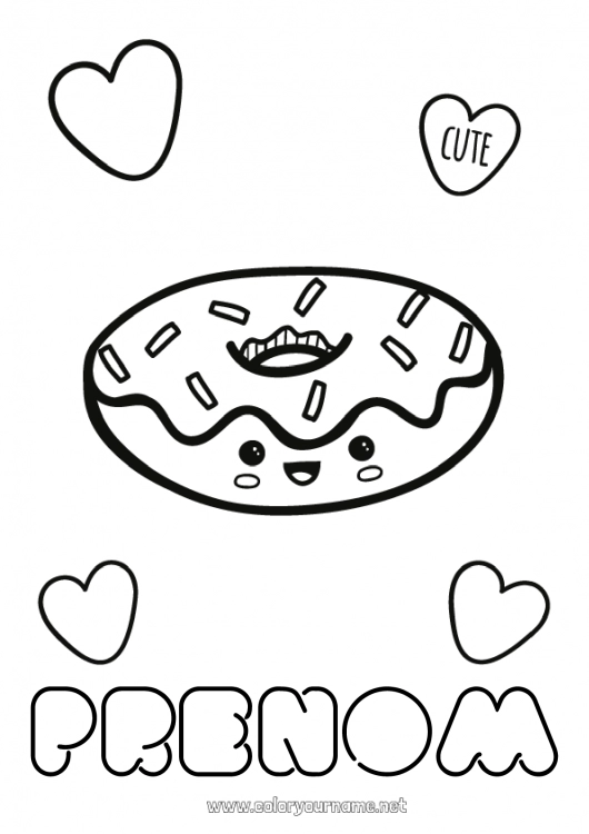 Coloriage à imprimer Mignon Kawaii Donuts