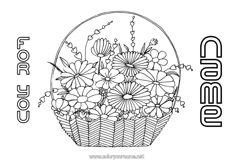 Coloring page to print Flowers Birthday Mum Grandma Happy feast day ! Basket