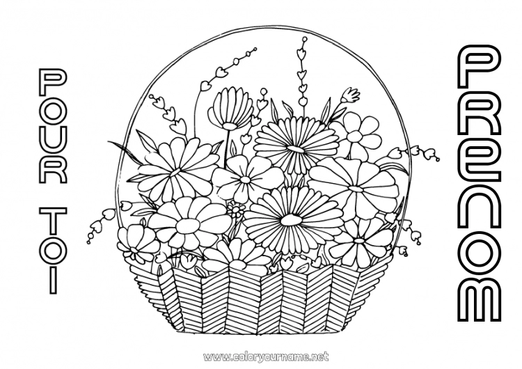 Coloriage à imprimer Fleurs Anniversaire Maman Mamie Bonne fête Panier