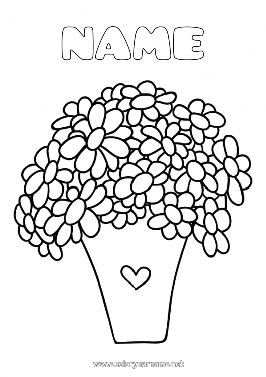 Coloring page to print Flowers Happy feast day ! Spring Vase