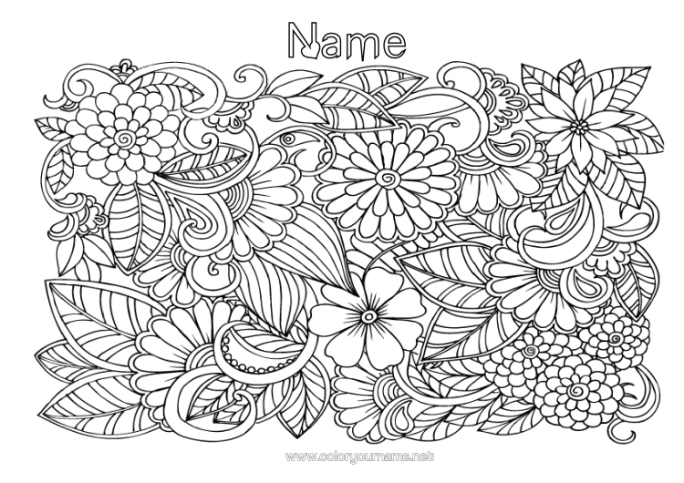 Colouring page to print Flowers Happy Birthday