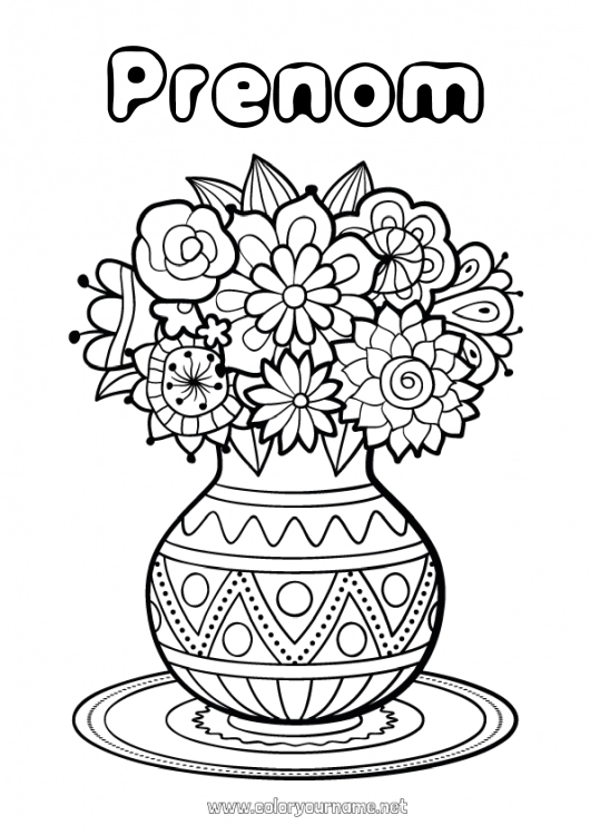 Coloriage à imprimer Fleurs Bonne fête Printemps Vase