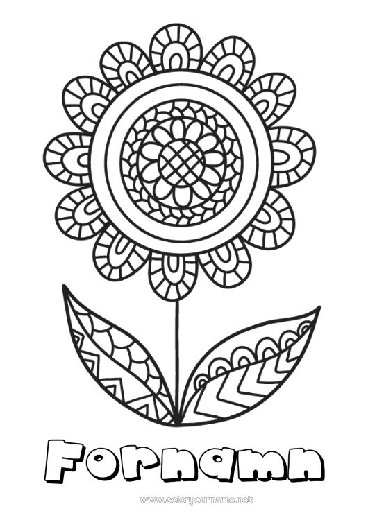Färgläggningssida att skriva ut Blommor Mandala Grattis på födelsedagen Vår Mellannivå färgläggningar