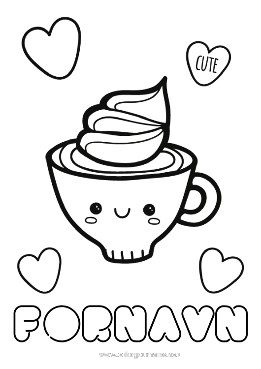 Farvelægningssiden til udskrivning Sød Kawaii Kaffe Drik