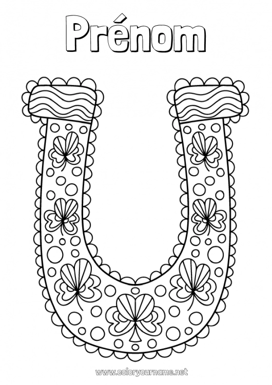 Coloriage à imprimer Chance Trèfle Irlande Fer à cheval Fête de la Saint Patrick