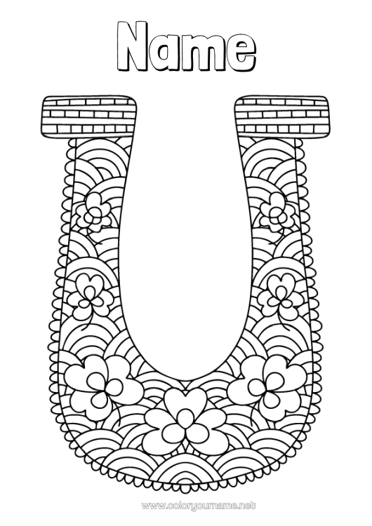 Colouring page to print Fortune Clover Ireland Horseshoe St Patrick's Day