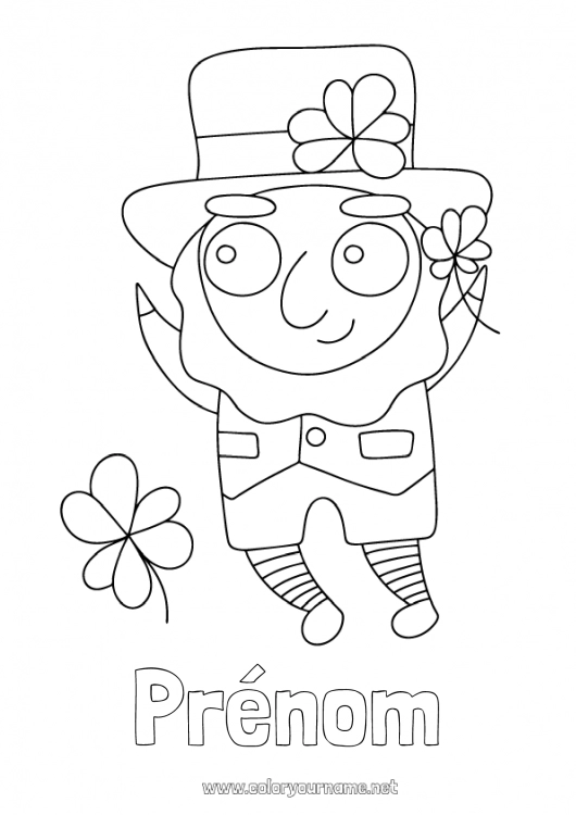 Coloriage à imprimer Trèfle Irlande Fête de la Saint Patrick Leprechaun