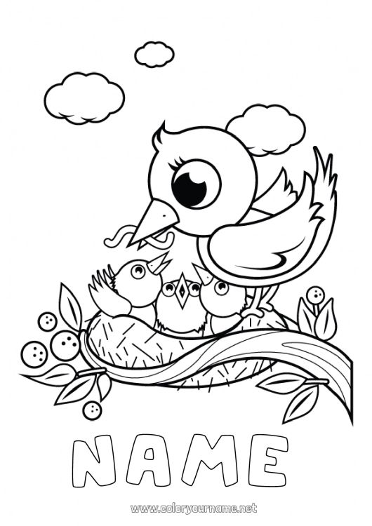 Coloring page to print Bird Spring Animal Flying birds and mammals