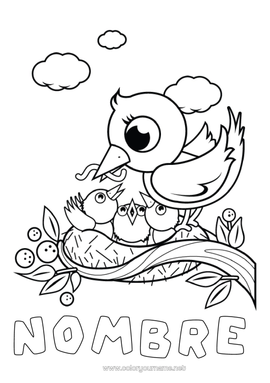 Dibujo para colorear para imprimir Pájaro Primavera Animales Aves y mamíferos voladores