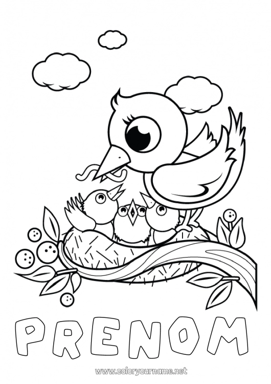 Coloriage à imprimer Oiseau Printemps Animal Oiseaux et mammifères volants