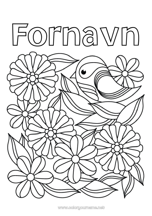 Farvelægningssiden til udskrivning Blomster Fugl Forår Dyr Fugle og flyvende pattedyr