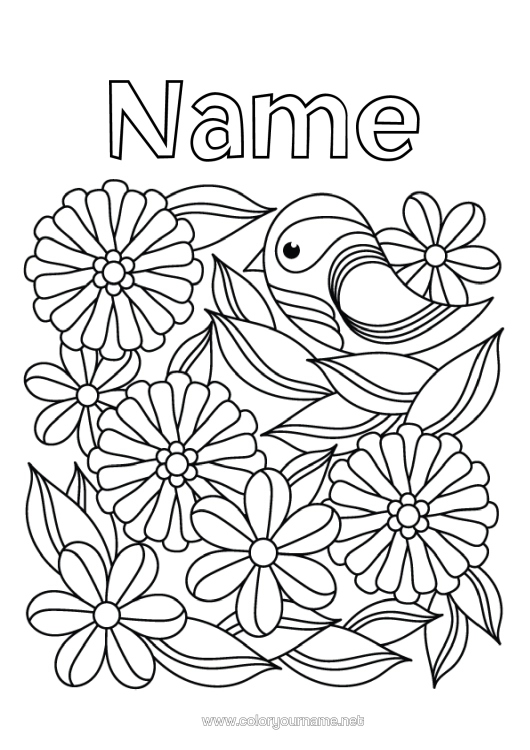 Colouring page to print Flowers Bird Spring Animal Birds And Flying Mammals