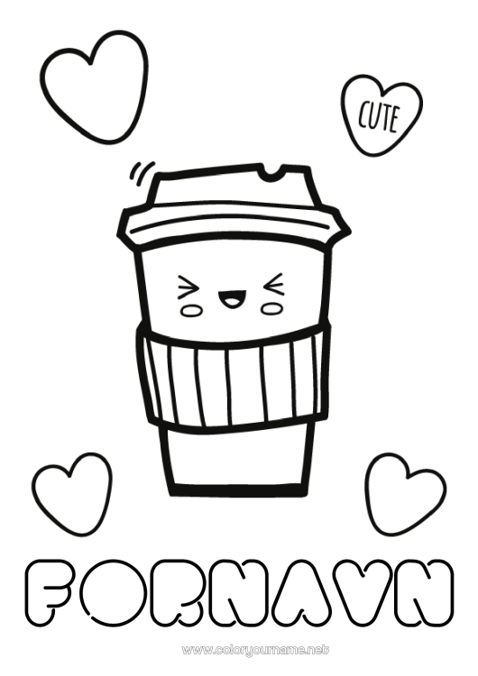 Farvelægningssiden til udskrivning Sød Kawaii Kaffe Te Drik Sodavand