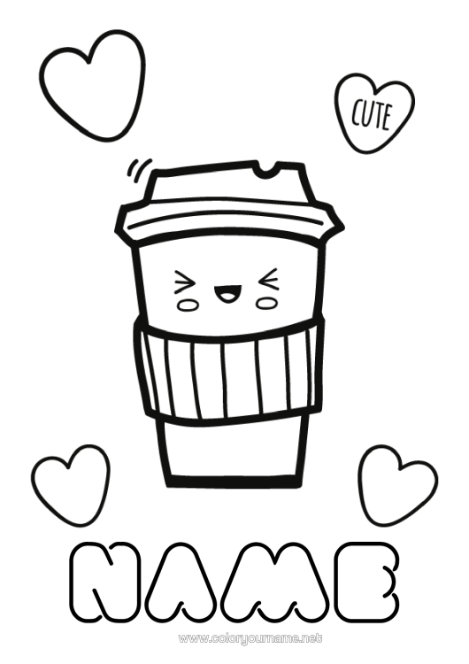 Colouring page to print Cute Cute Café Tea Drink Fizz
