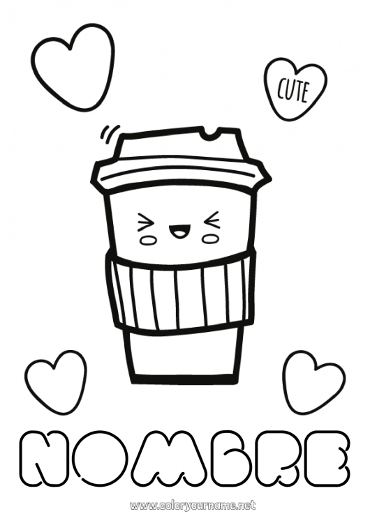 Dibujo para colorear para imprimir Lindo Kawaii Café Té Bebidas Soda