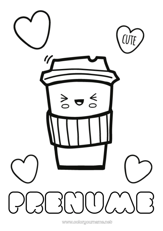 Pagină de colorat de imprimat Drăguț Drăguț Cafenea Ceai Băutură Soda